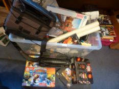 Large Plastic Box Containing Toys, Puzzels, DVDs,