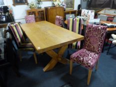 Large Robust Solid Oak Table with Five Chairs 86" x 48" (No Delivery Available)