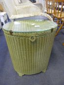 Lloyd Loom Style Green Painted Glass Topped Laundr