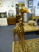 Indian Leather Giraffe Statuette 54"
