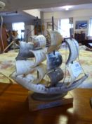 Carved Horn Model Ship - San Remo