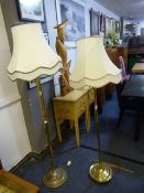 Two Brass Standard Lamps with Shades