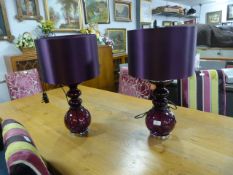 Pair of Purple Glass Table Lamps with Shades