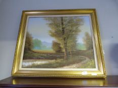 Gilt Framed Oil On Canvas - Woodland Scene