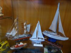 Four Wooden Model Ships