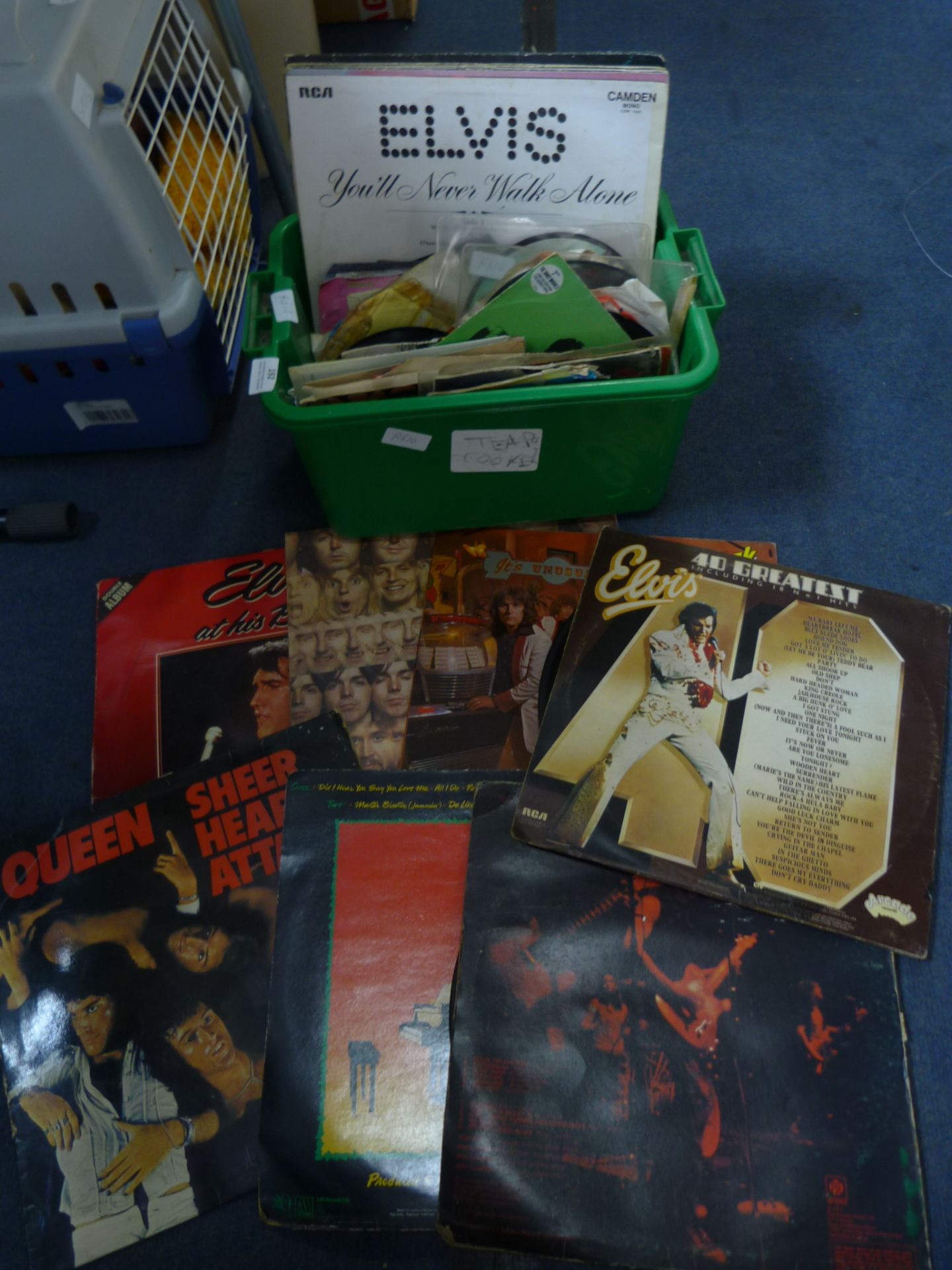 Box Containing Various LP Records and Singles