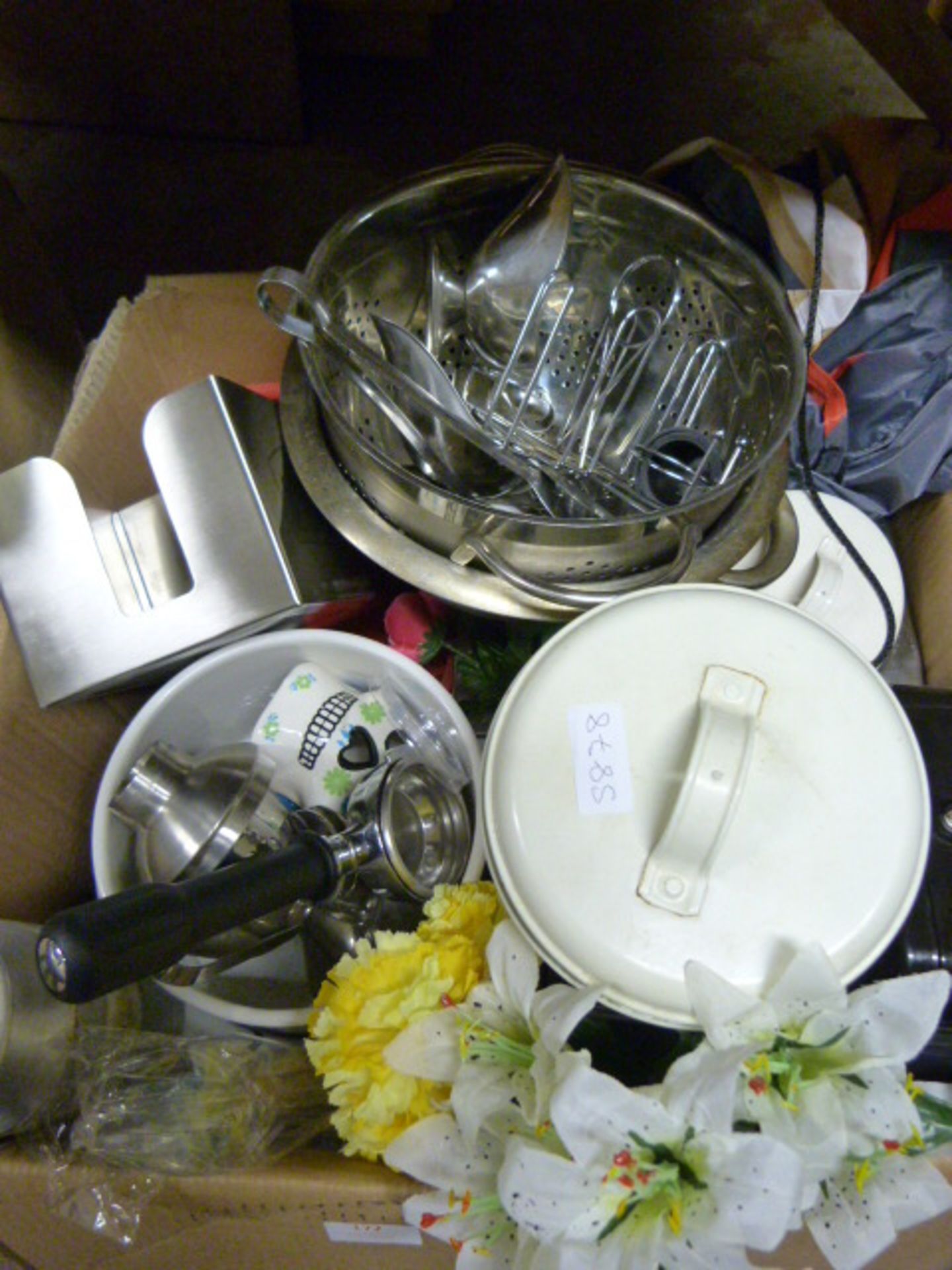 *Box of Assorted Items Including Storage Tins, Col