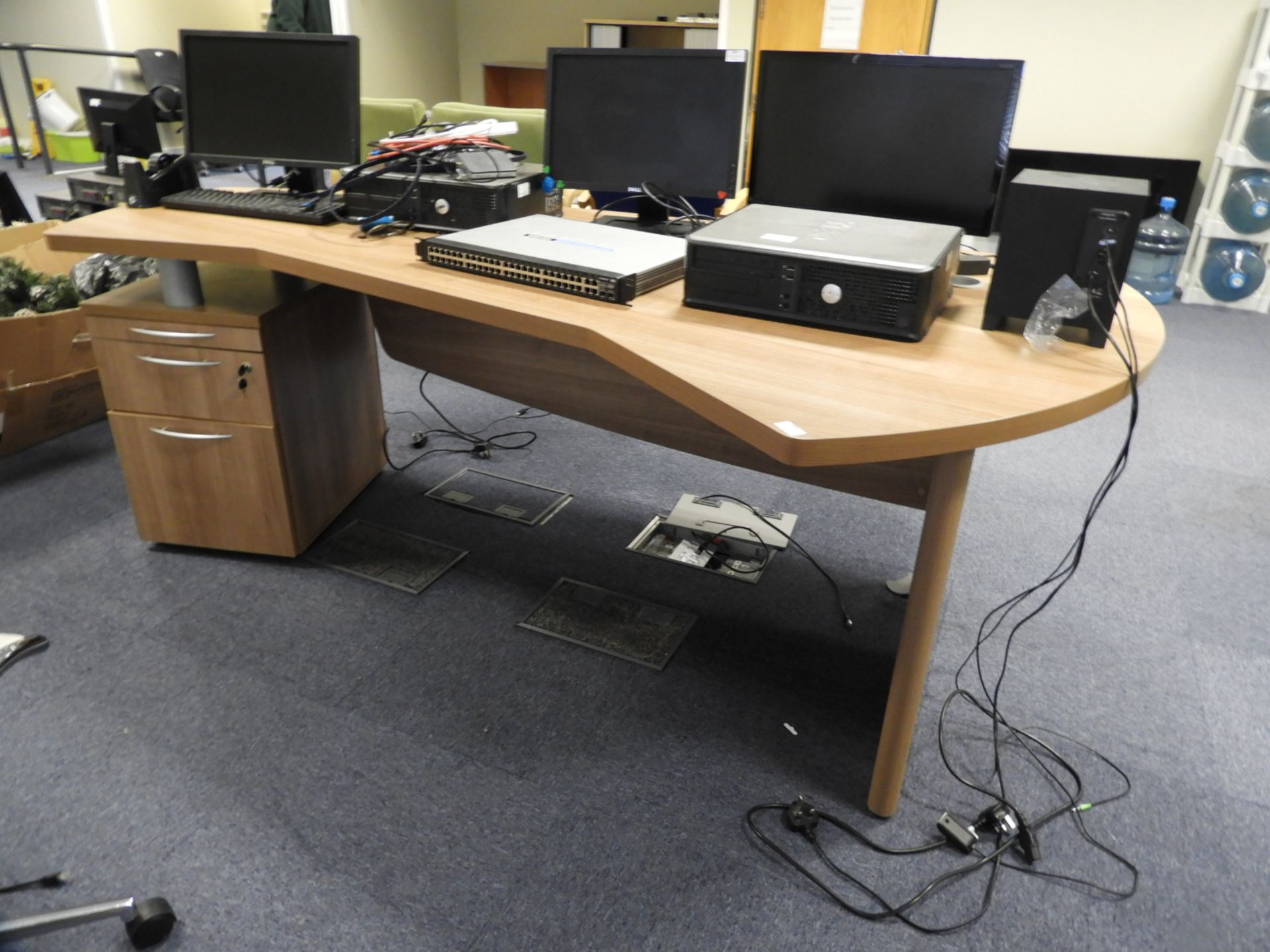 Contemporary Style Work Table with Drawer Unit in LIght Wood Finish