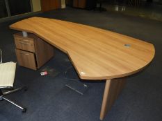 Shaped Workstation with Single Drawer Pedestal in Light Wood Finish