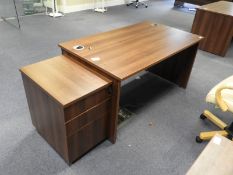 Dark Wood Office Desk 140x80cm with Matching Standalone Three Drawer Pedestal