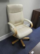 High Back Executive Swivel Chairs (Cream Faux Leather with Wood Arms and Base)