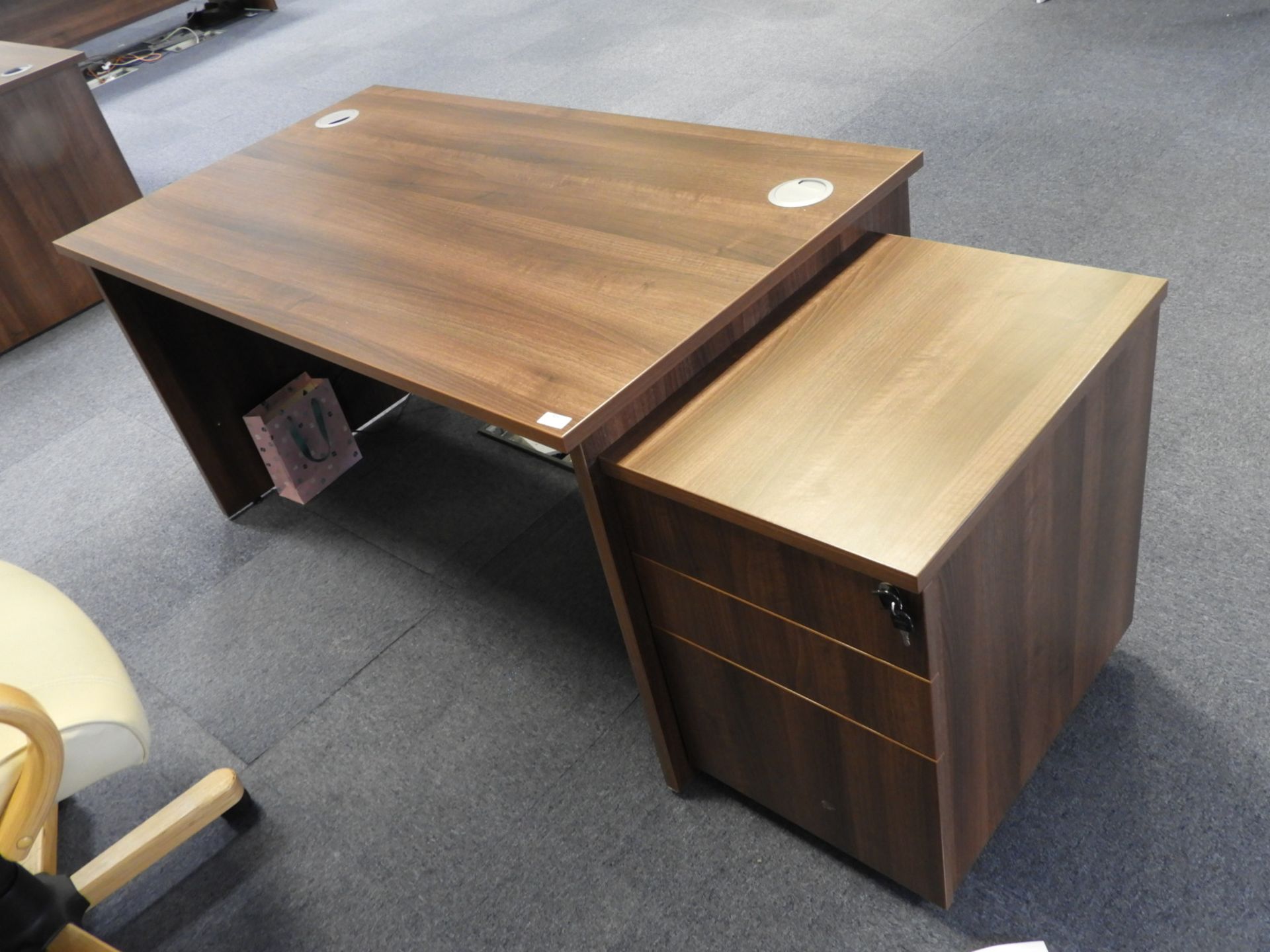 Dark Wood Office Desk 140x80cm with Matching Standalone Three Drawer Pedestal