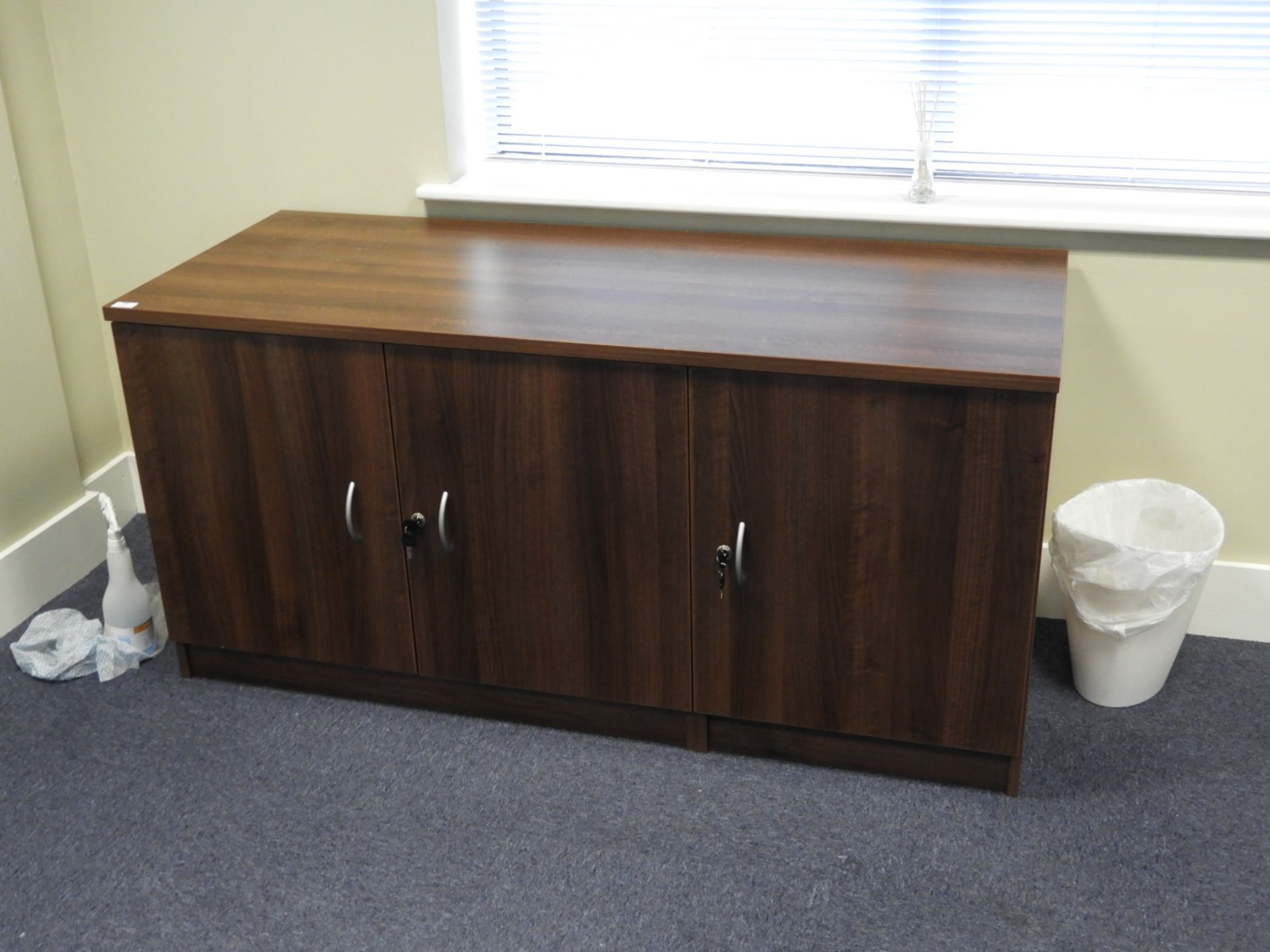 Three Drawer Stationery Cabinet in Dark Wood Finish with Brushed Aluminium Handles