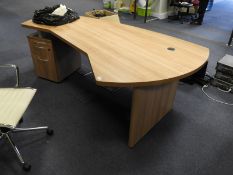 Shaped Office Table with Drawer Pedestal in Light Wood Finish