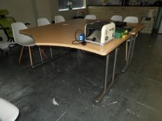Shaped Office Desk (Light Beech & Silver Finish)