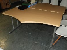 Shaped Office Desk (Light Beech & Silver Finish)