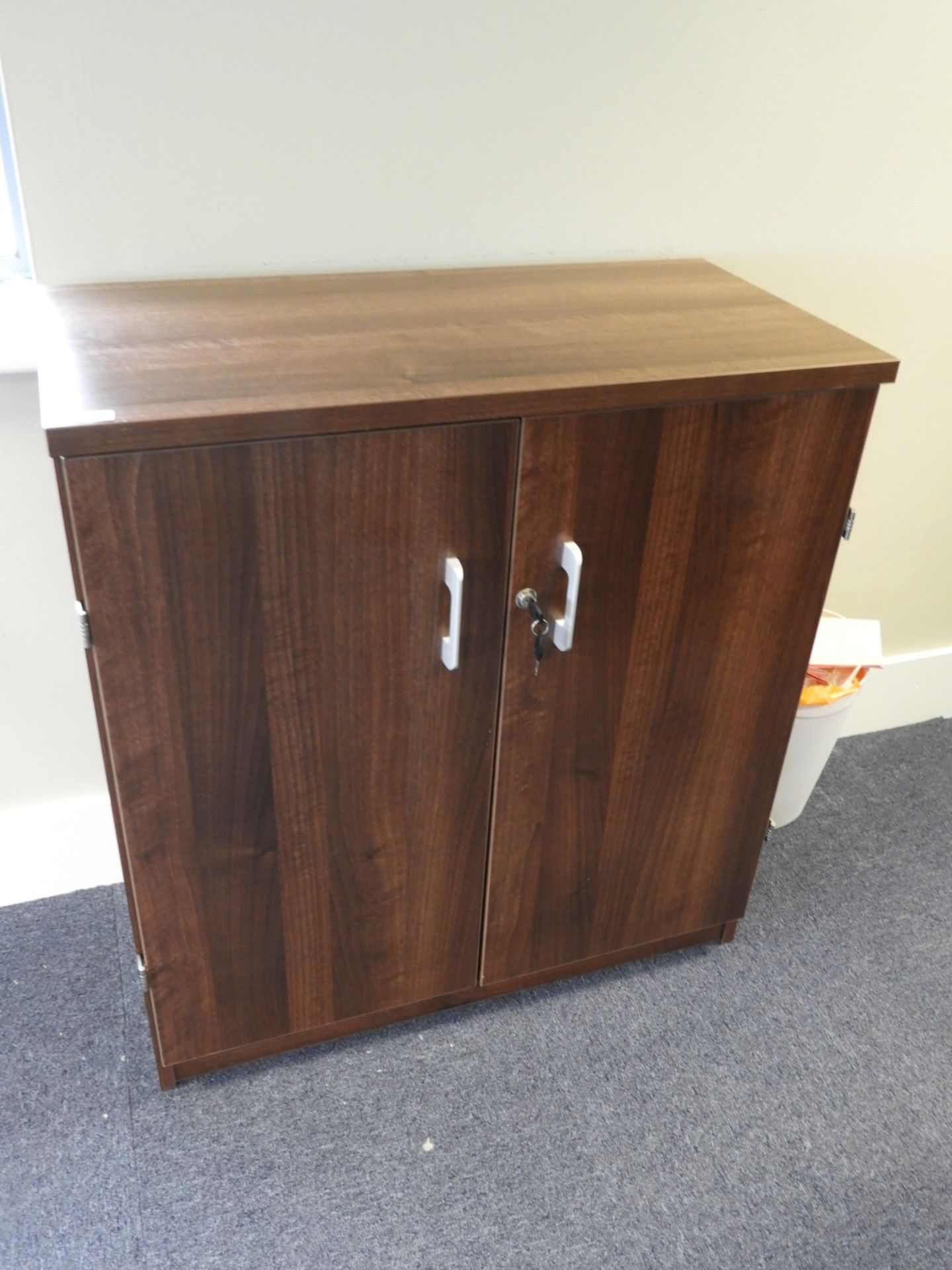 Stationery Cabinet in Dark Wood Finish with Brushed Aluminium Handles