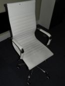 Contemporary Style Executive Swivel Chair (White Faux Leather & Chrome)