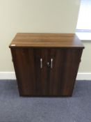 Two Door Stationery Cabinet in Dark Wood Finish with Brushed Aluminium Handles