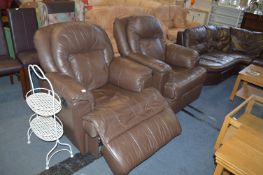 Pair of Brown Leather Reclining Armchairs