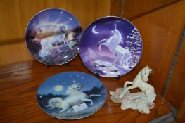 Three Plates and a Unicorn Figure