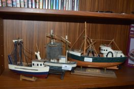 Three Wooden Model Trawlers