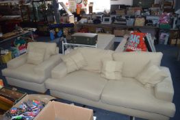 Cream Upholstered Two Seat Sofa and Matching Armch