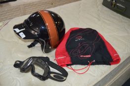 "Black" Motorcycle Helmet and a Pair of Goggles