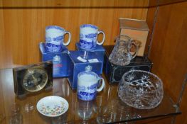 Collection of Boxed Spode Mugs, Cut Glassware, etc