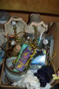 Large Box of Assorted Pottery, Lamps, etc.