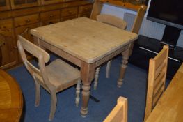 Pine Square Dining Table on Turned Legs with Two C