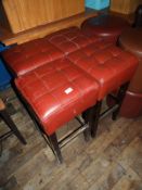 *Four Dark Wood Framed Barstool with Red Leather S
