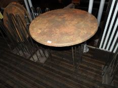 *Four Circular Simulated Marble Table on Wrought I
