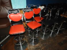 *Six Chrome Framed Bar Stools with Red, Black, and