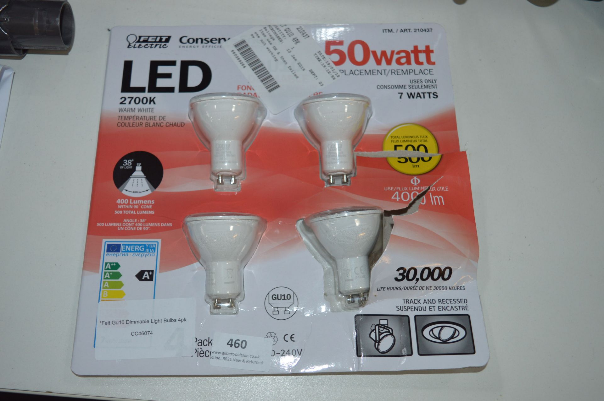 *Feit Gu10 Dimmable Light Bulbs 4pk