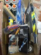 Box of Miscellaneous Tools Including Sanding Paper