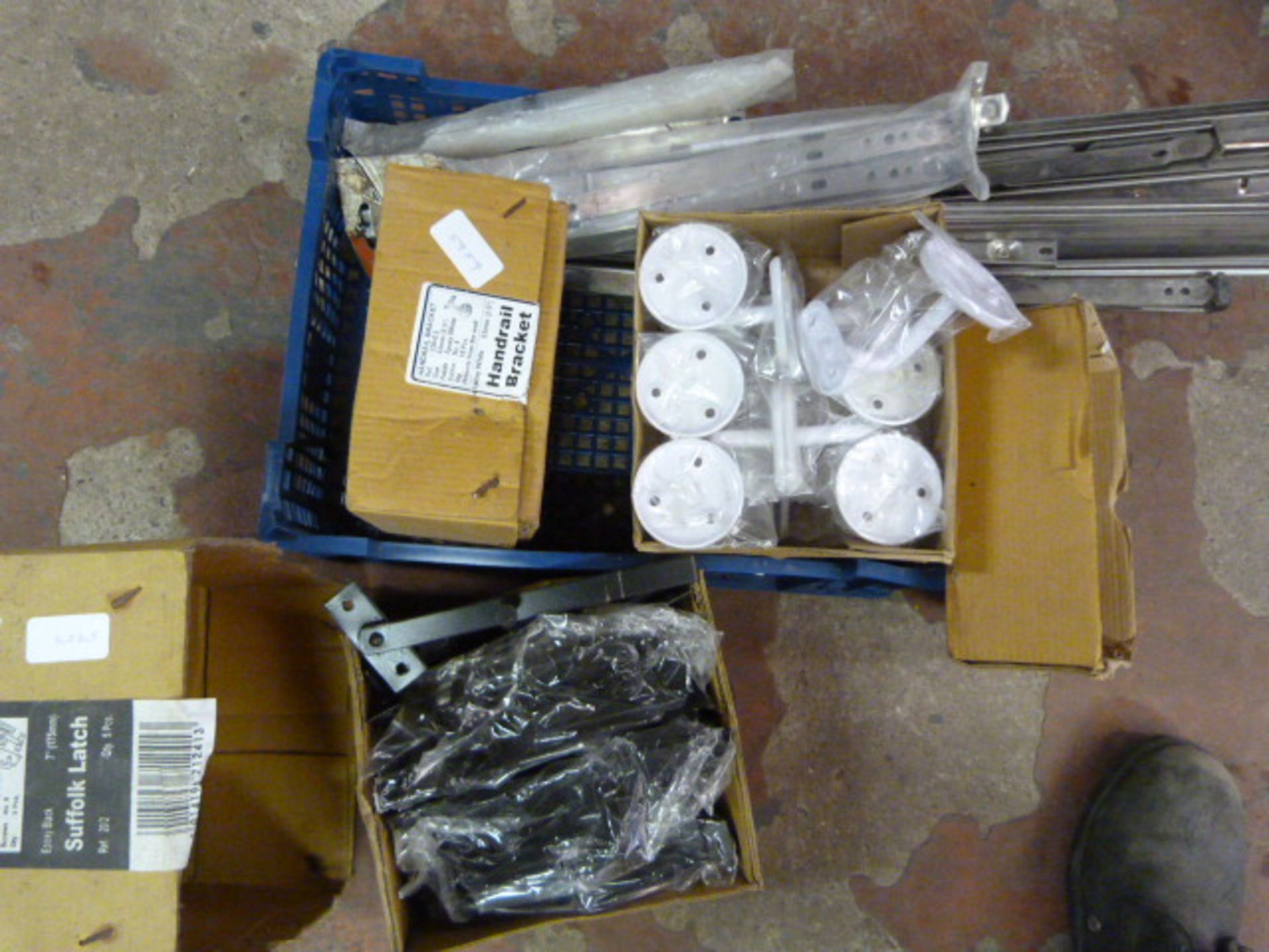 Box of Hardware Latches and Handrail Brackets etc.