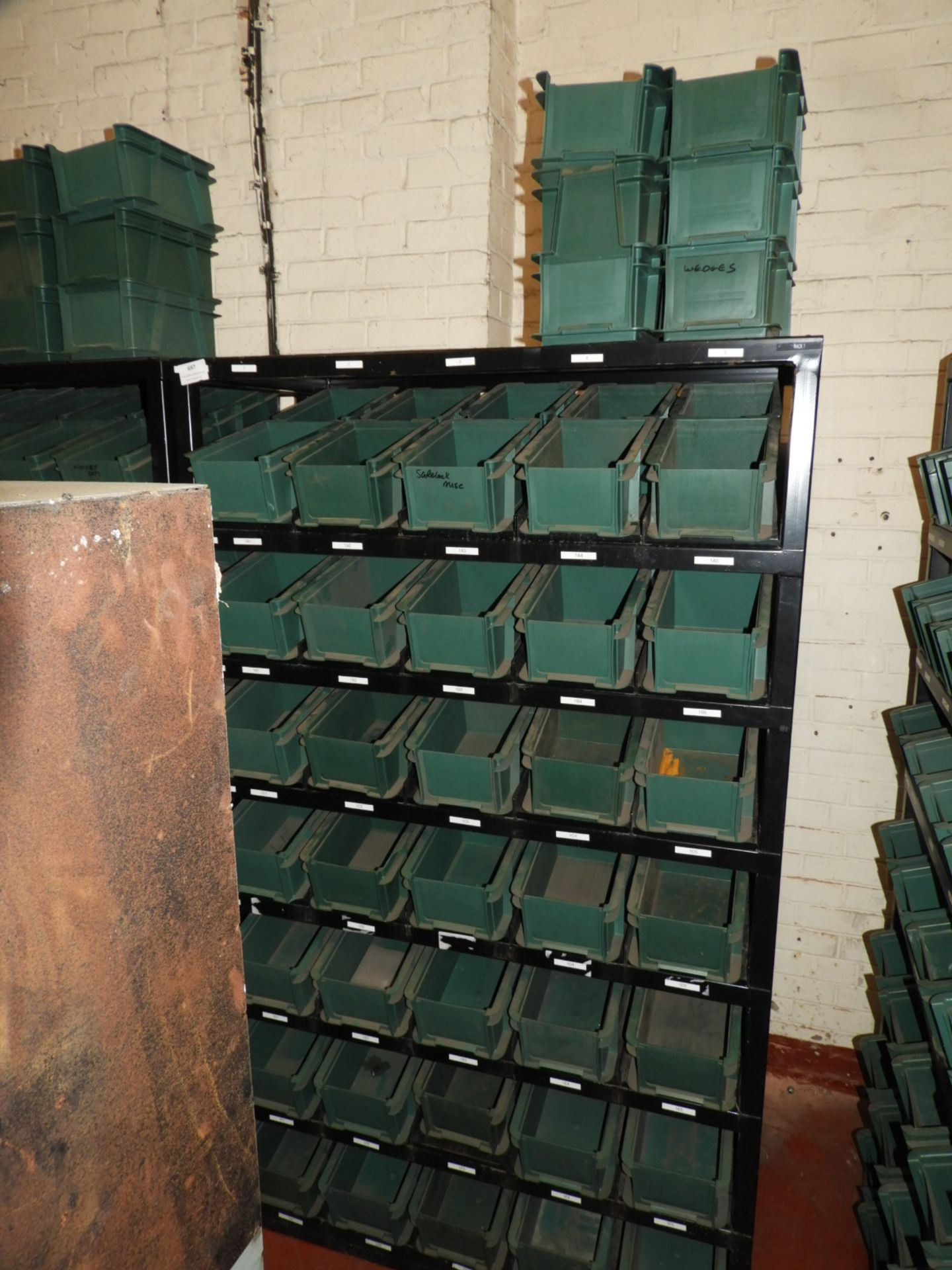 *Seven Tier Storage Unit with 70 green Plastic Sto