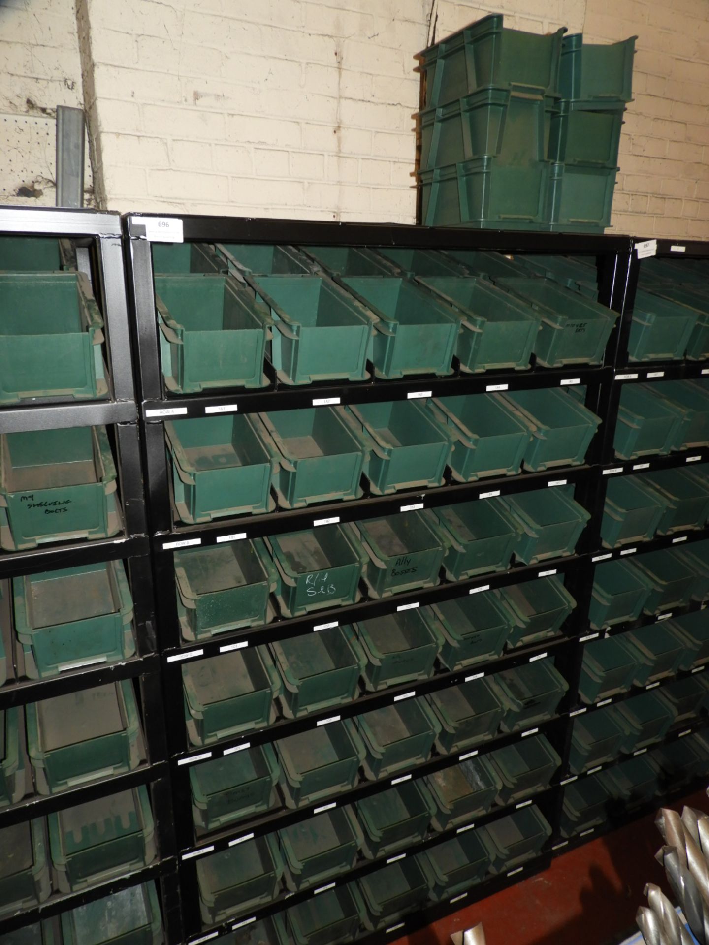 *Seven Tier Storage Unit with 70 green Plastic Sto