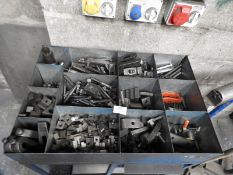 *Workshop Barrow Containing Assorted Pulling Attachments, T Nuts, Threaded Bar, Tools, Grips, Clamps
