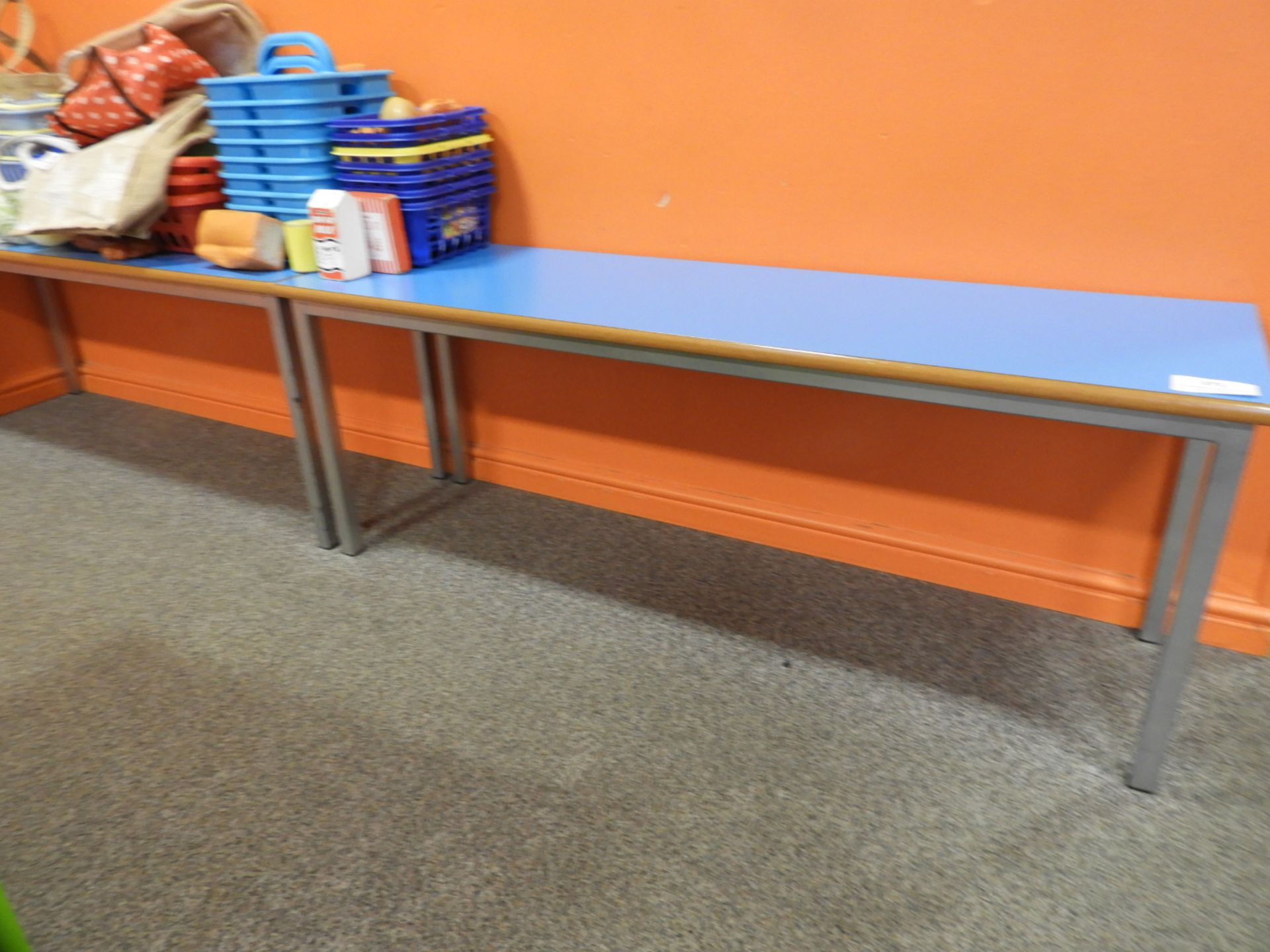 *2 Metal Frame Benches with Blue Tops