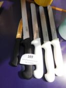*2 Black and 3 White Handled Chef Knives