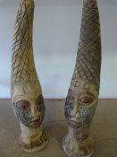 Pair of African Carved Tribal Heads