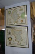 Pair of Framed County Maps - Staffordshire and Der