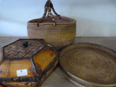 Basket, Bamboo Box & Brass Bound Basket Tray