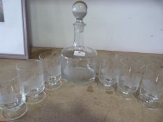 Decanter & 6 Glasses Engraved with Old Sailing Shi