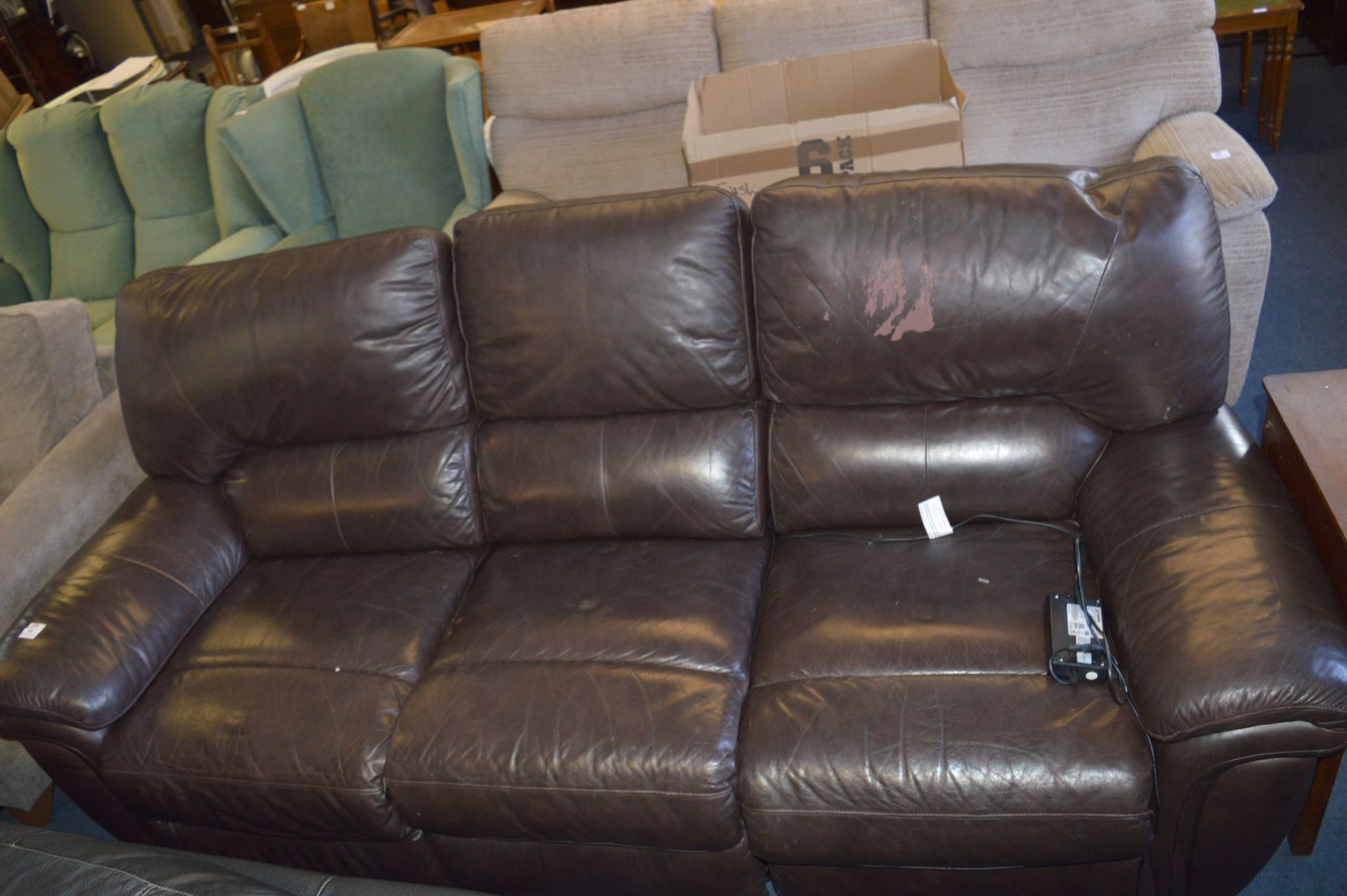 *Brown Upholstered Three Seat Reclining Sofa (AF)