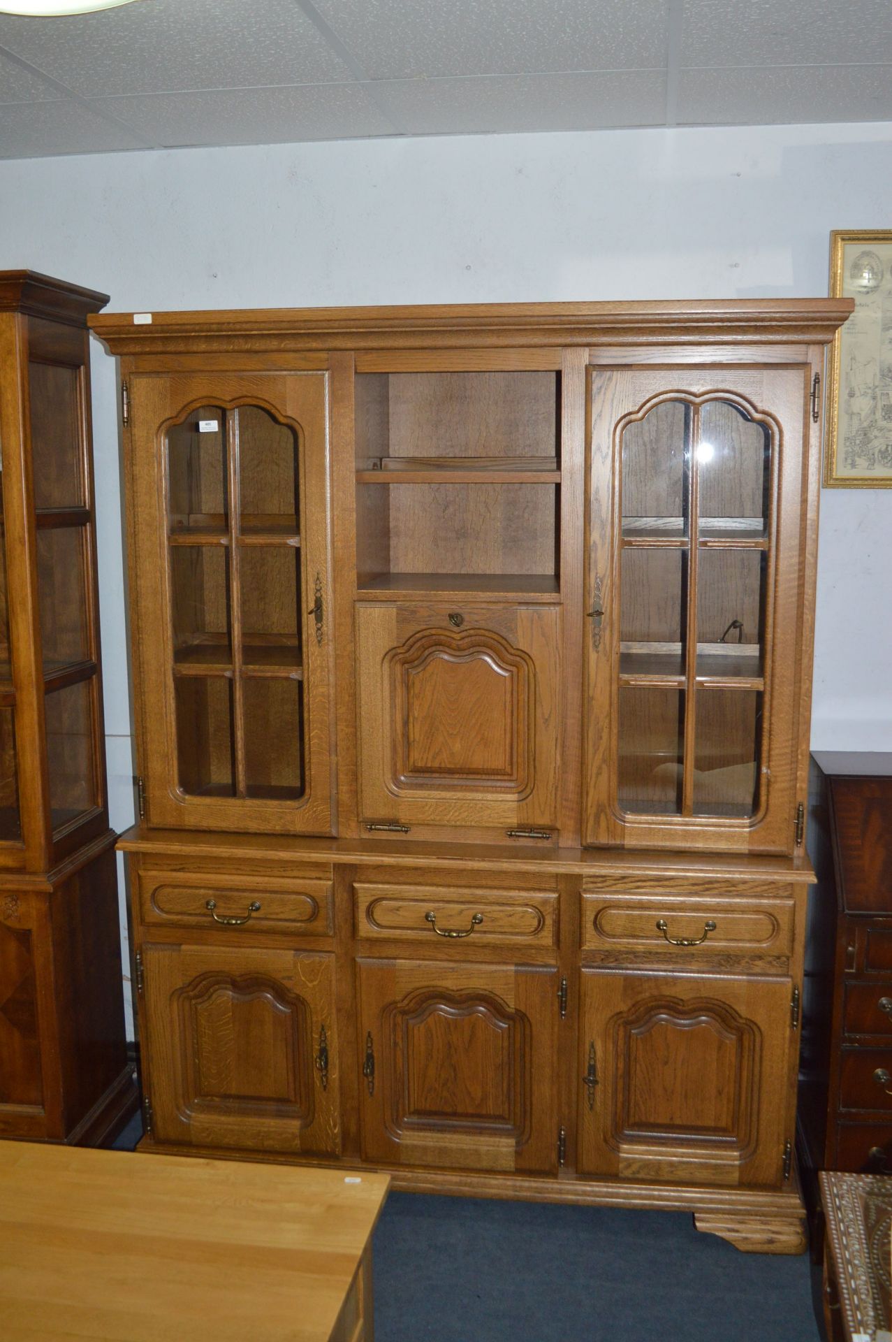 Large Oak Wall Cabinet with Glazed Doors
