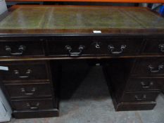 Reproduction Partners Desk with Green Leather Top