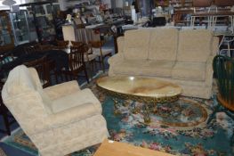 Cream Upholstered Three Seat Settee with Matching